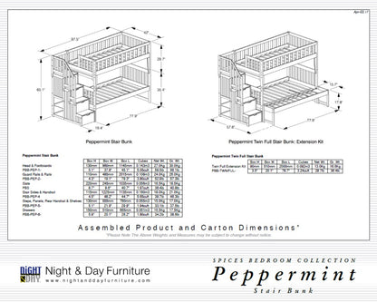 Night and Day Furniture Bunk Beds Peppermint Twin over Full Stair Bunk Bed (5 colours)