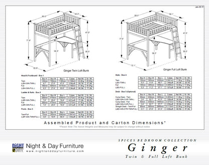 Night and Day Furniture Bunk Beds Ginger Twin Loft Bed (5 colours)