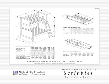 Night and Day Furniture Bunk Beds Scribbles Twin over Full Hardwood Bunk - Chocolate, In-Stock