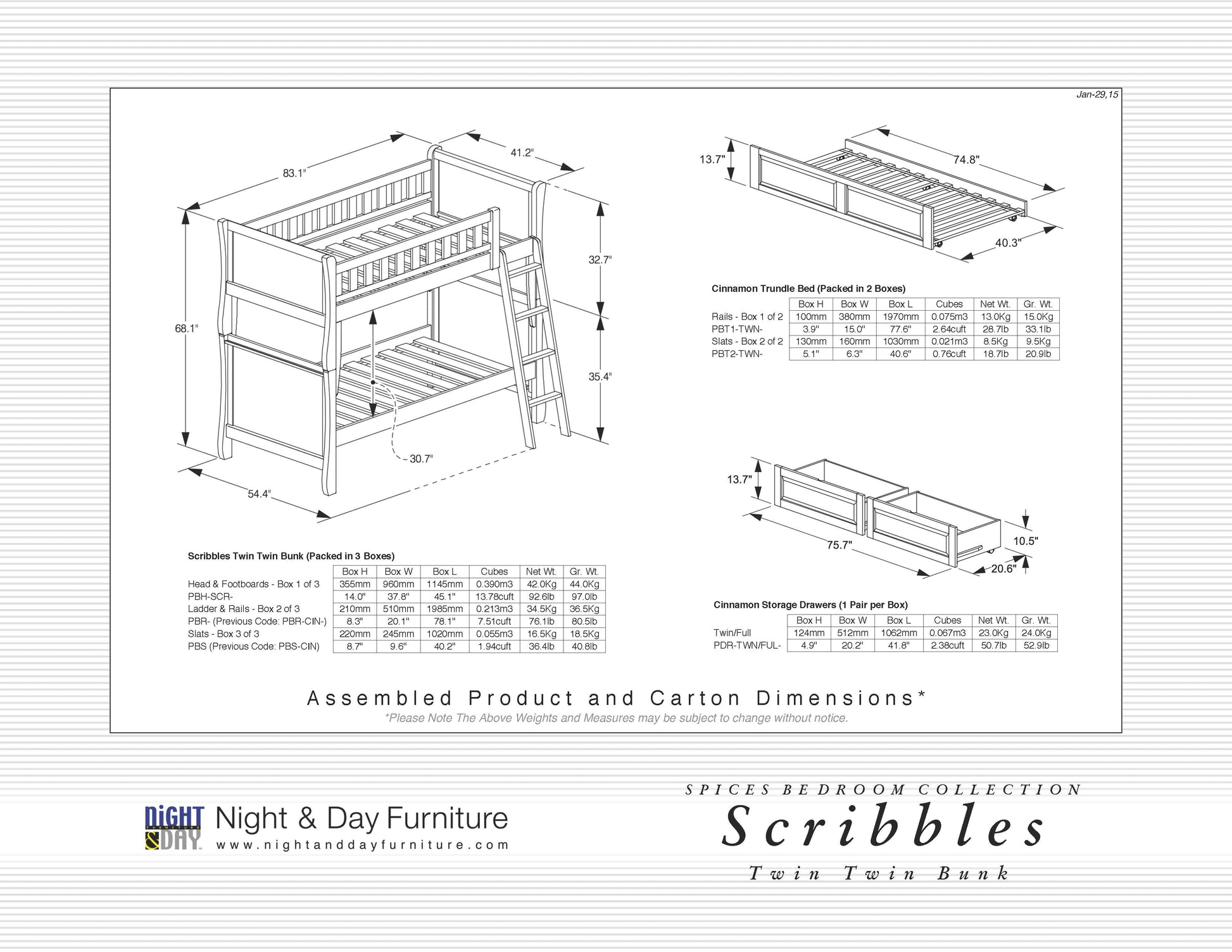 Night and Day Furniture Bunk Beds Scribbles Twin over Twin Hardwood Bunk - Chocolate, In-Stock