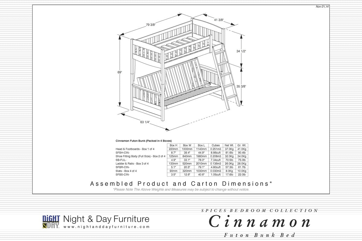 Night and Day Furniture Bunk Beds Cinnamon Futon Bunk Bed (5 colours)