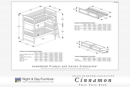 Night and Day Furniture Bunk Beds Cinnamon Twin Over Twin Bunk Bed (5 colours)