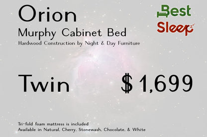 Night and Day Furniture Murphy Cabinet Beds Orion Murphy Cabinet Bed with Tri-Fold Foam Mattress (Twin Size) - Available in 5 Colours