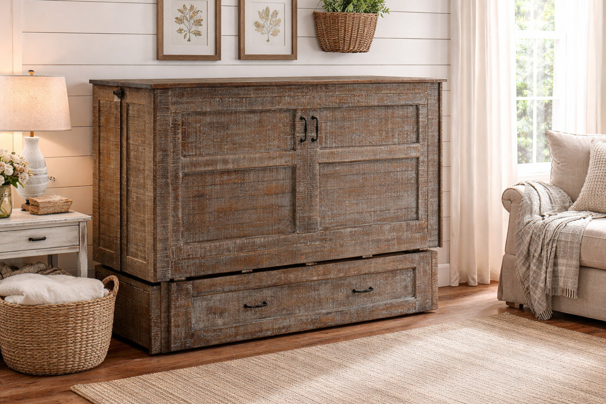 Night and Day Furniture Murphy Cabinet Beds Poppy Cabinet Murphy Bed w/ Queen Gel Memory Foam Mattress - 4 Colours