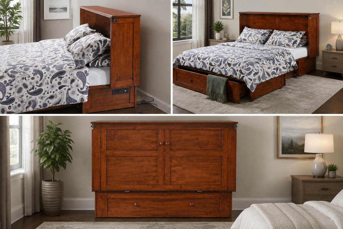 Night and Day Furniture Murphy Cabinet Beds Clover Queen Size Murphy Bed Cabinet with Gel Memory Foam Mattress - Available in 3 Colours