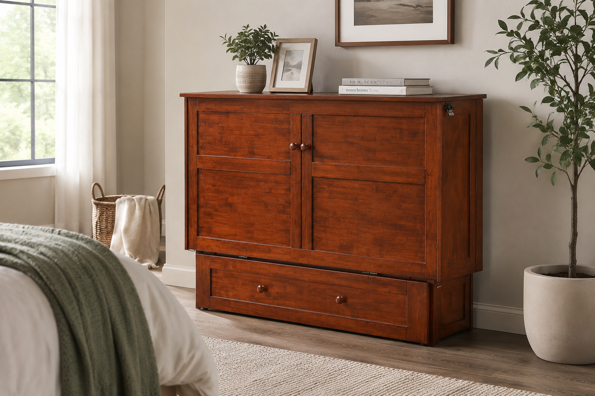 Night and Day Furniture Murphy Cabinet Beds Cherry / Frame With Gel Memory Foam Mattress Clover Queen Size Murphy Bed Cabinet with Gel Memory Foam Mattress - Available in 3 Colours