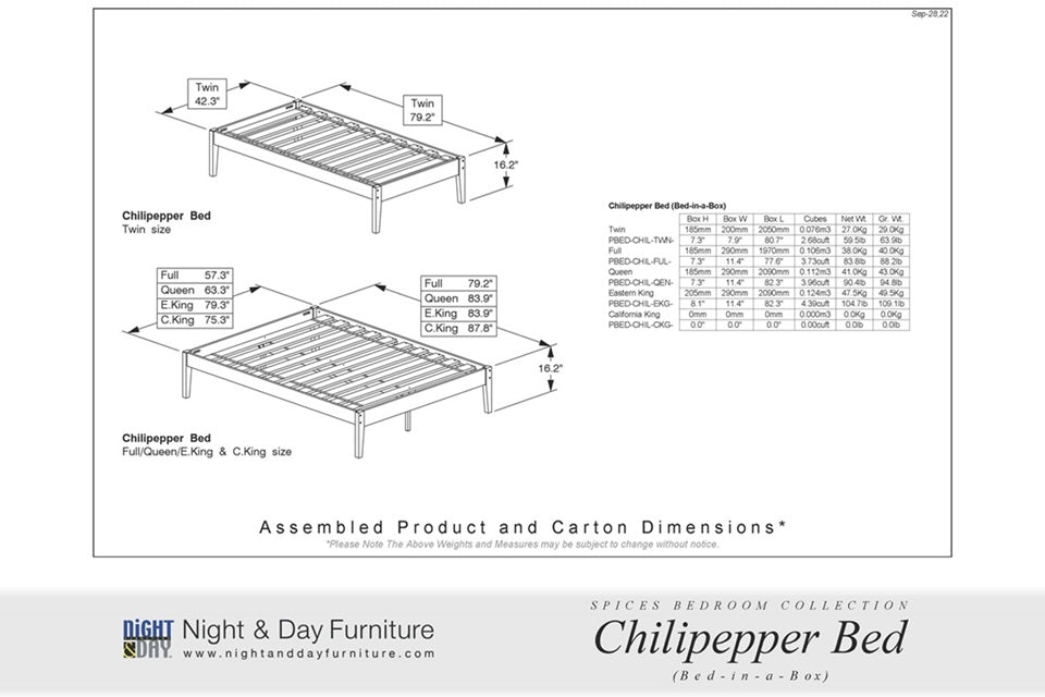 Night and Day Furniture Platform Beds Chili Pepper Hardwood Platform Bed - 5 Colours