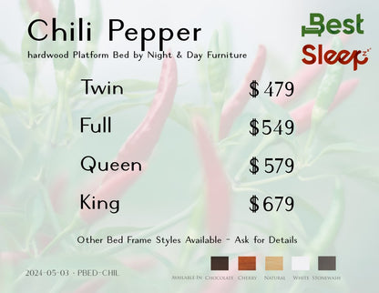Night and Day Furniture Platform Beds Chili Pepper Hardwood Platform Bed - 5 Colours