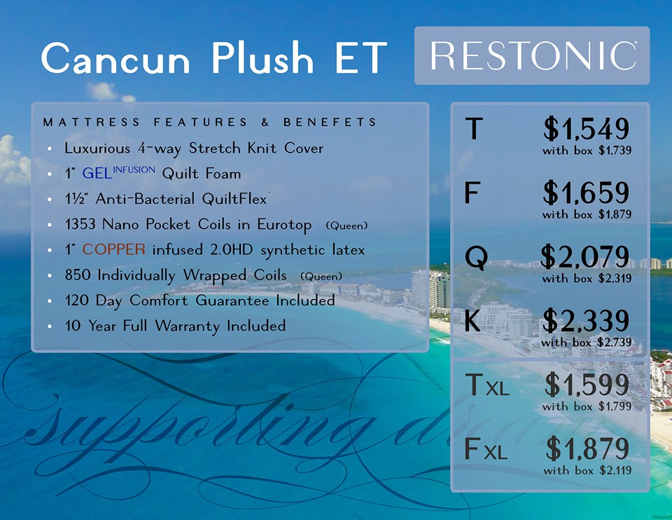 Restonic Mattress Demo/Floor Model Twin XL Cancun Plush Euro Top Twin XL Demo/Floor Model