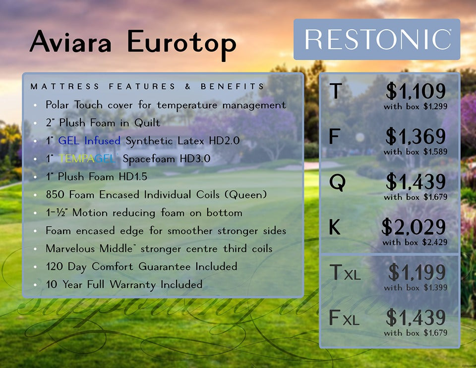 Restonic Mattress Demo/Floor Model Twin XL Aviara Euro Top (Polar Touch) Twin XL - Demo/Floor Model