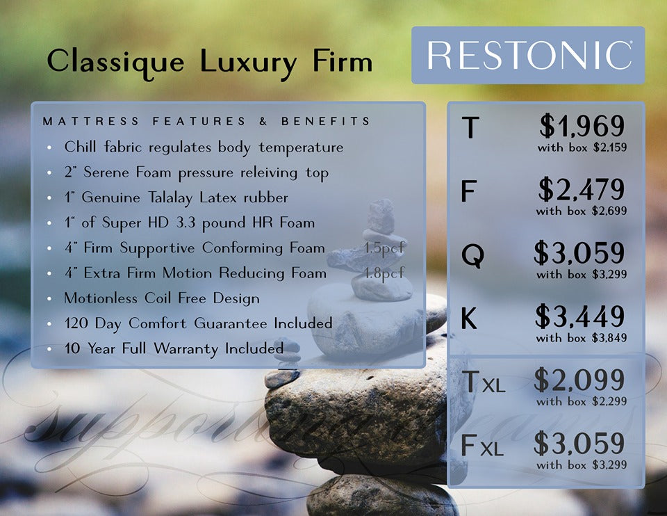 Restonic Mattress Demo/Floor Model Twin XL / Mattress Only Classique Luxury Firm Twin XL Demo/Floor Model