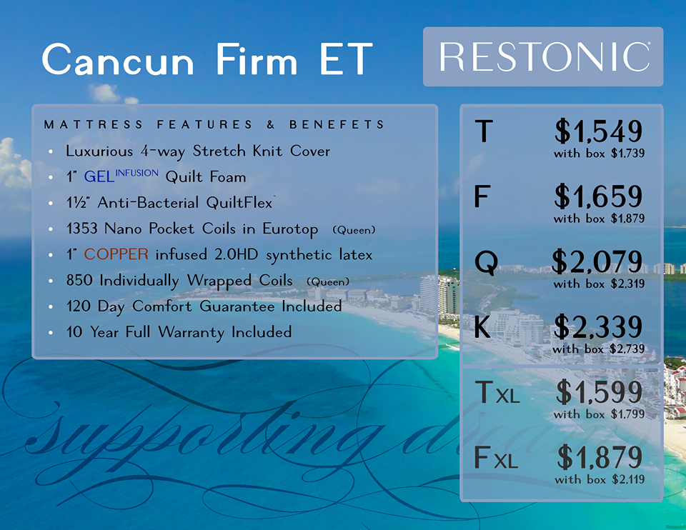 Restonic Mattress Demo/Floor Model Cancun Firm Euro Top