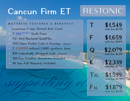 Restonic Mattress Demo/Floor Model Cancun Firm Euro Top