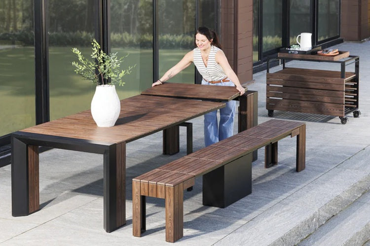 Transformer Table Outdoor Furniture Dark Walnut Transformer Outdoor Dining Set - The Practical