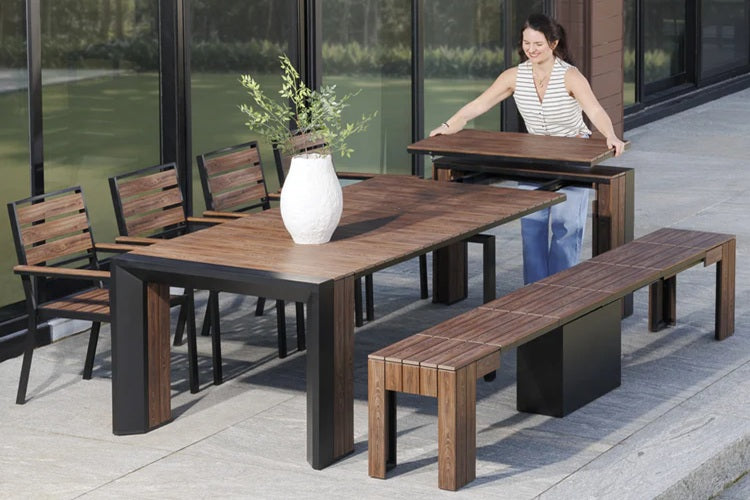 Transformer Table Outdoor Furniture Dark Walnut Transformer Outdoor Dining Set - The Host