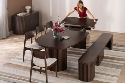 Transformer Table Round Dining Furniture Dark Walnut Transformer Round Dining Set - The Host