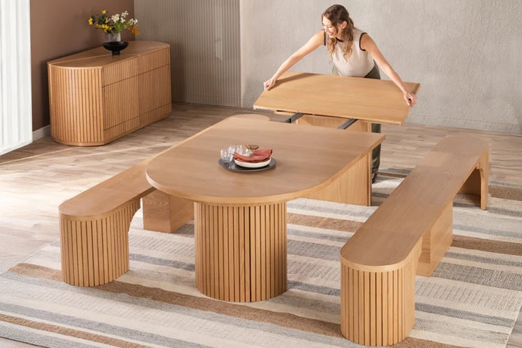Transformer Table Round Dining Furniture Scandinavian Oak Transformer Round Dining Set - The Gathering