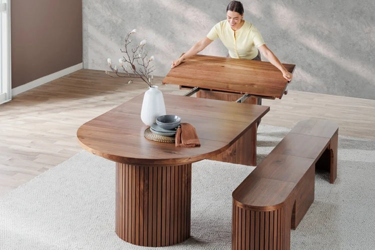 Transformer Table Round Dining Furniture Royal Walnut Transformer Round Dining Set - The Practical