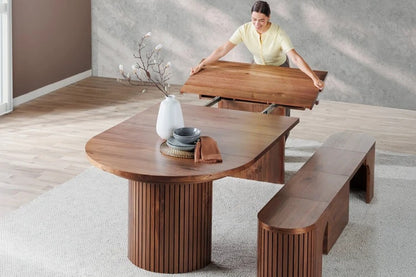 Transformer Table Round Dining Furniture Royal Walnut Transformer Round Dining Set - The Practical