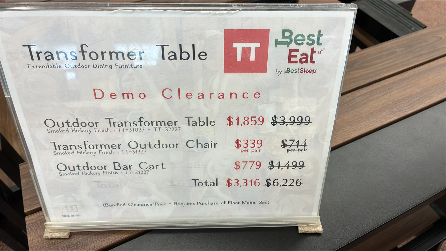 Transformer Table Round Dining Furniture Smoked Hickory Transformer Outdoor Collection Demo Clearance
