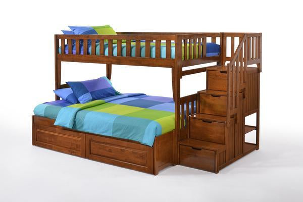 Peppermint Twin over Full Stair Bunk Bed (5 colours)