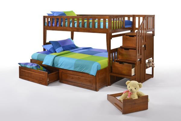 Peppermint Twin over Full Stair Bunk Bed (5 colours)