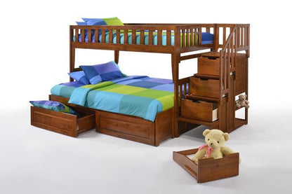 Peppermint Twin over Full Stair Bunk Bed (5 colours)
