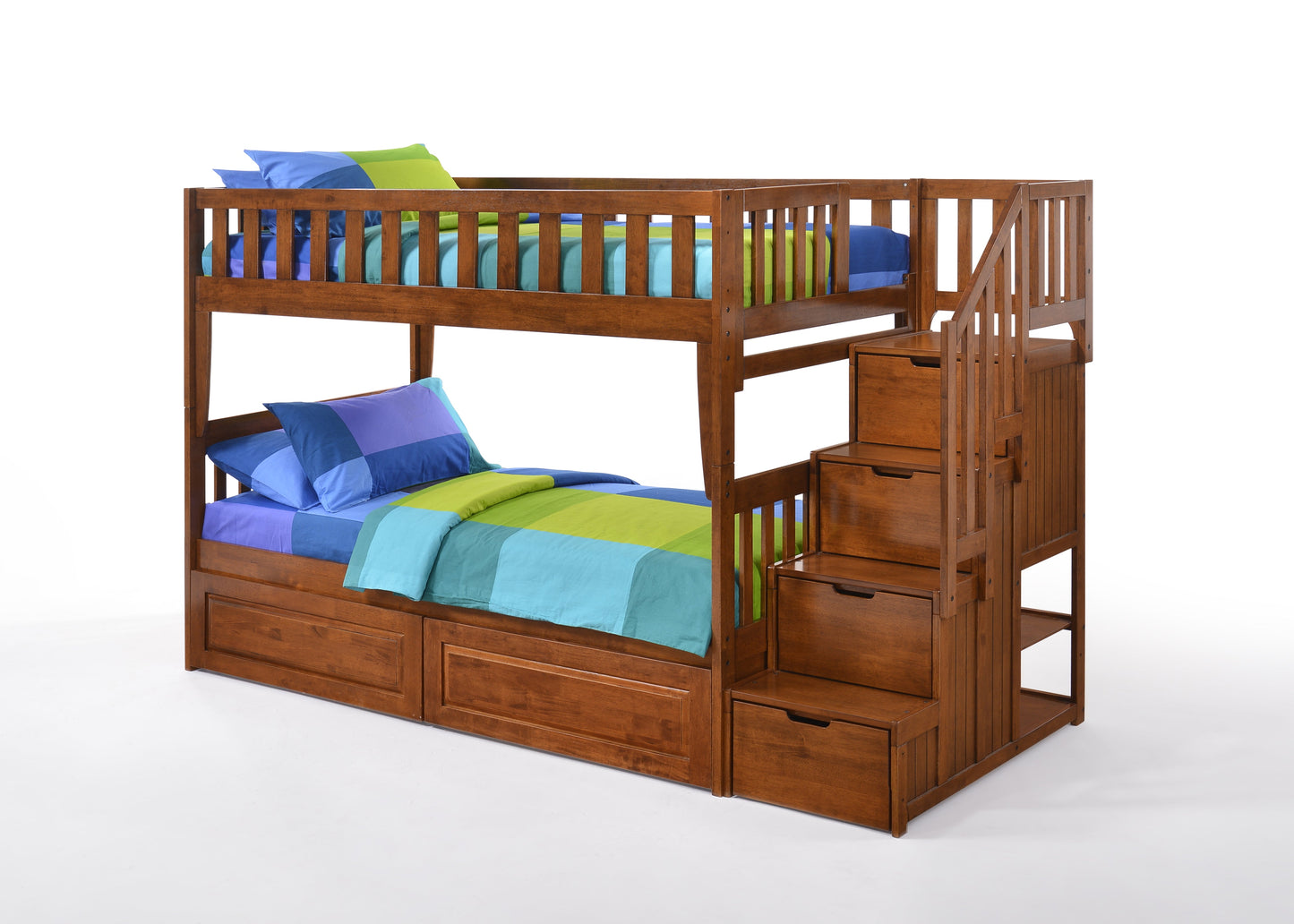 Night and Day Furniture Bunk Beds Cherry / Bunkbed with set of 2 storage drawers Peppermint Twin over Twin Stair Bunk Bed (5 Colors Available)