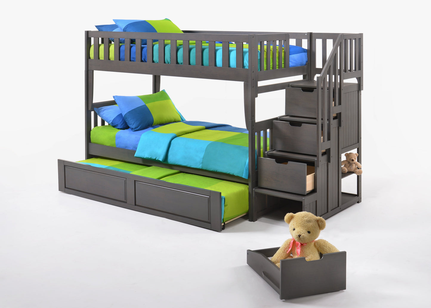 Night and Day Furniture Bunk Beds Cherry / Bunkbed with trundle bed Peppermint Twin over Twin Stair Bunk Bed (5 Colors Available)